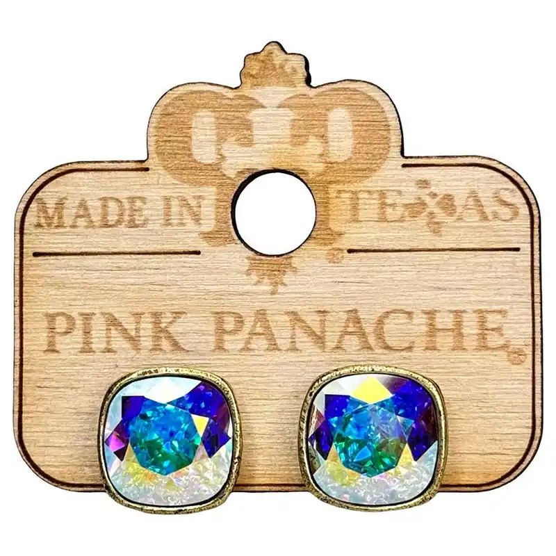 Pink Panache Women‘s 12mm Cushion Austrian Crystal Earrings