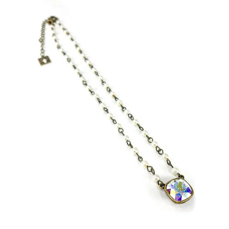 Pink Panache Women‘s 12mm Austrian Square Crystal Linked Bead Necklace