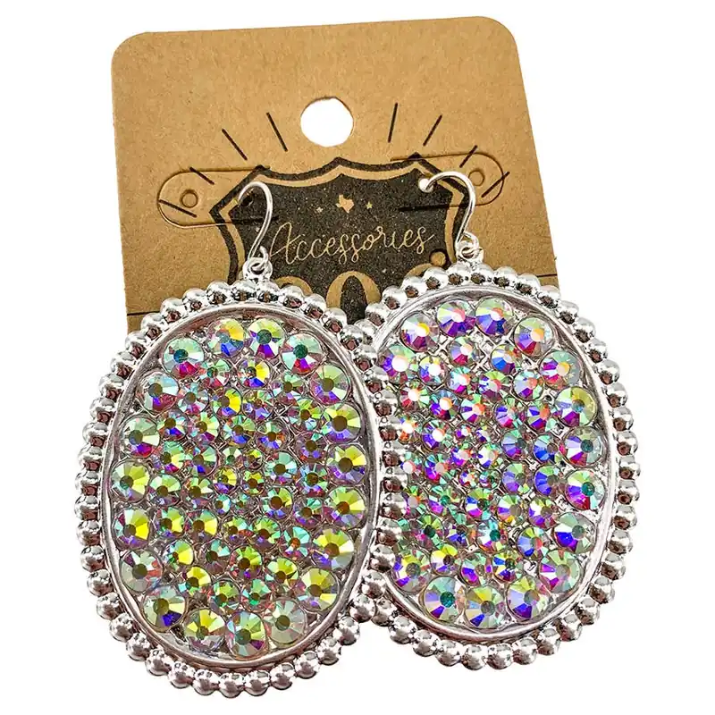 Pink Panache Women‘s 806 Silver Oval Rhinestones Earrings