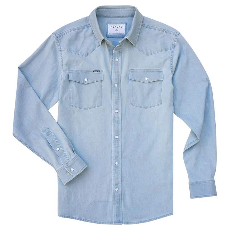 Poncho Outdoors Men‘s The Marfa Long Sleeve Button Up Denim Shirt