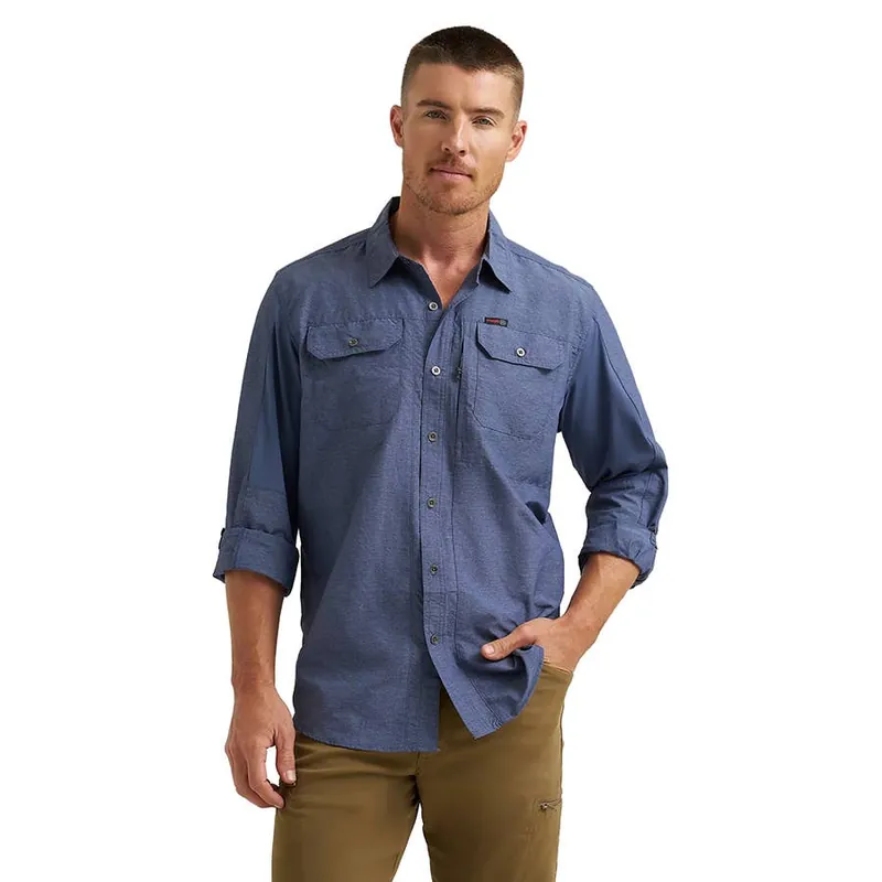 ATG by Wrangler Men‘s Mix Material Long Sleeve Button Shirt
