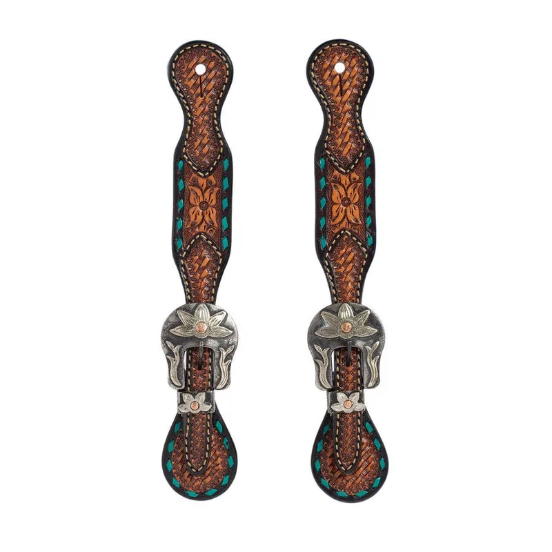 Weaver Equine Turquoise Cross Floral Buckstitch Ladies‘ Spur Straps