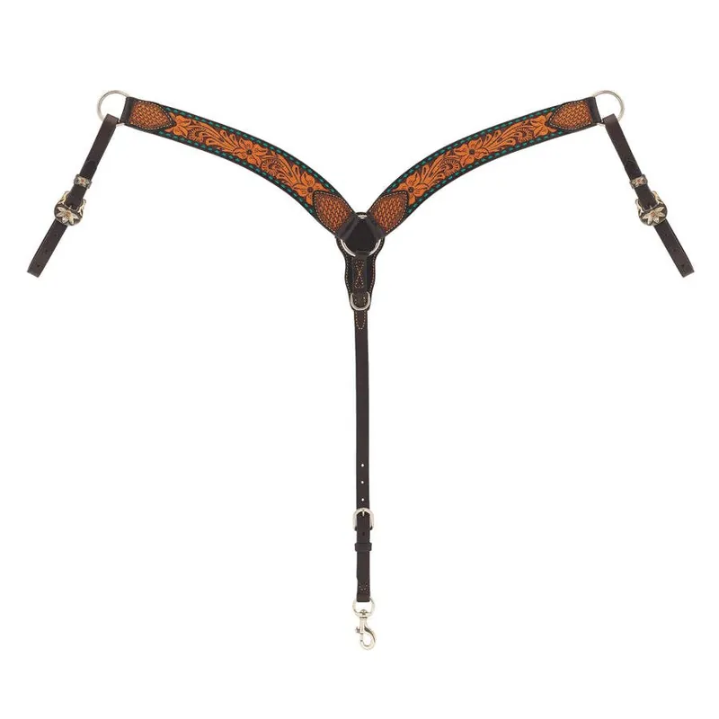 Weaver Equine Turquoise Cross Floral Buckstitch Contoured Breast Collar