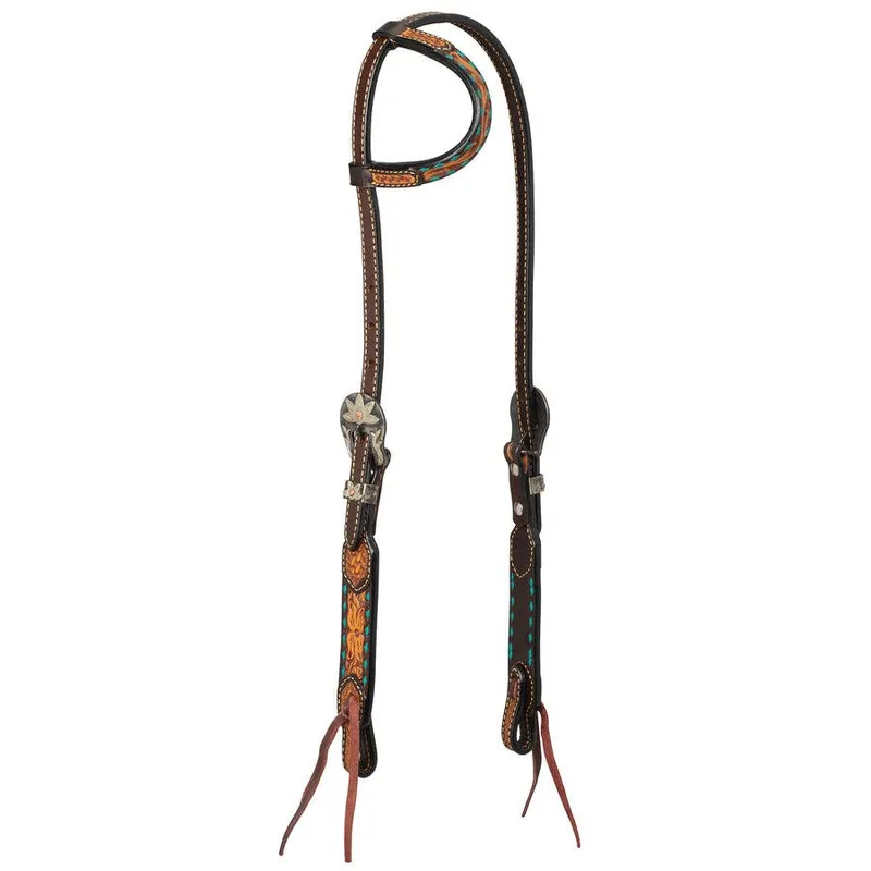 Weaver Equine Sliding Ear Turquoise Cross Floral Buckstitch 5/8" Headstall