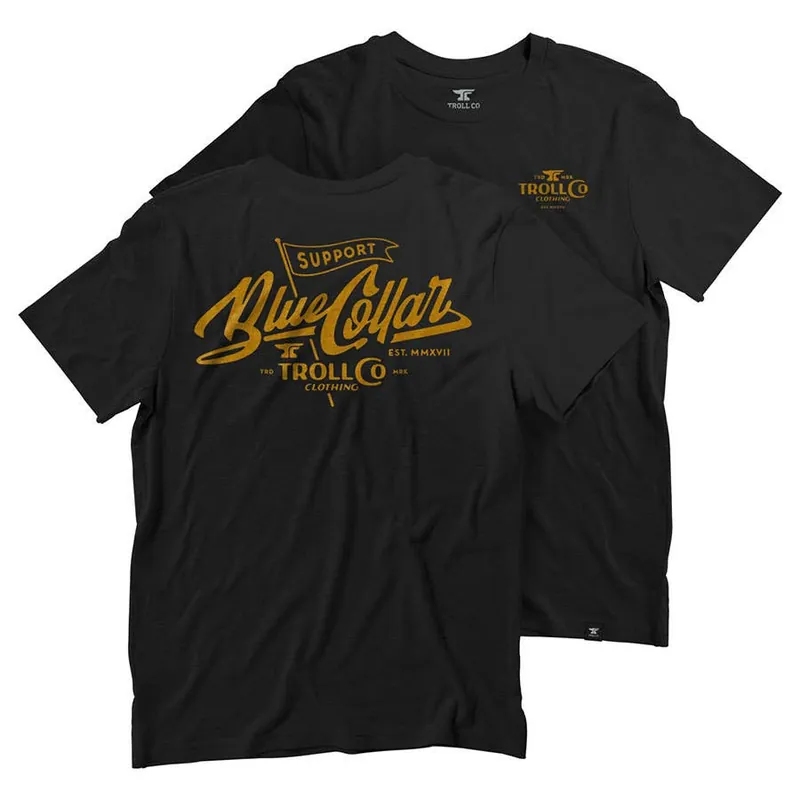 Troll Co. Men‘s Short Sleeve Support Blue Collar Banner T-Shirt