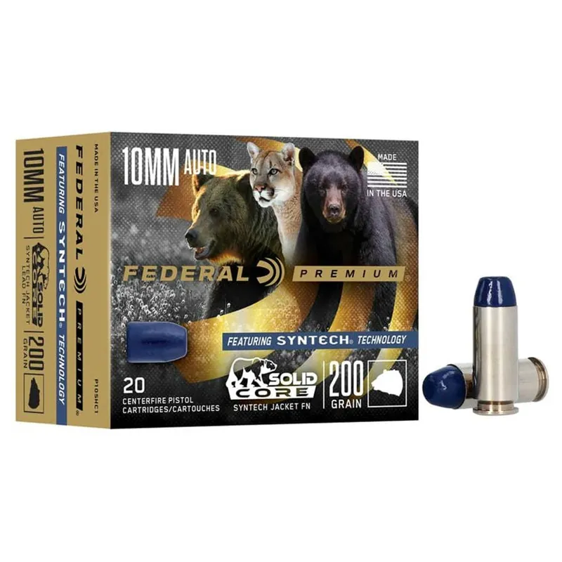 Federal Premium 10mm Auto Synthetic Solid Core Flat Nose Handgun Ammunition