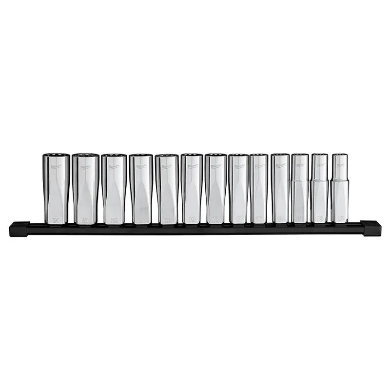 Milwaukee 1/2" Drive Metric 12-Point Deep Well Socket Set - 13 pcs