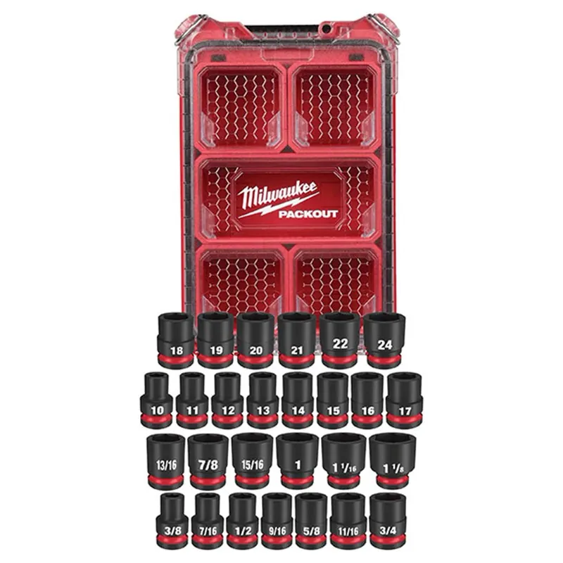 Milwaukee Shockwave Impact Duty 1/2" Drive Metric & SAE Socket Set w/ Packout - 27 pcs