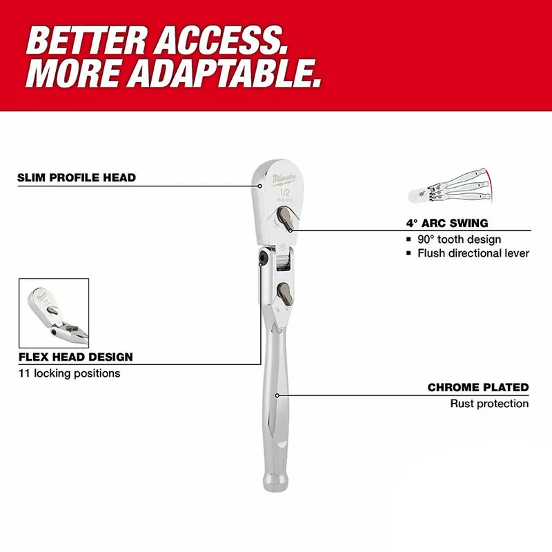 Milwaukee 1/2" Drive 11" Flex Head Ratchet