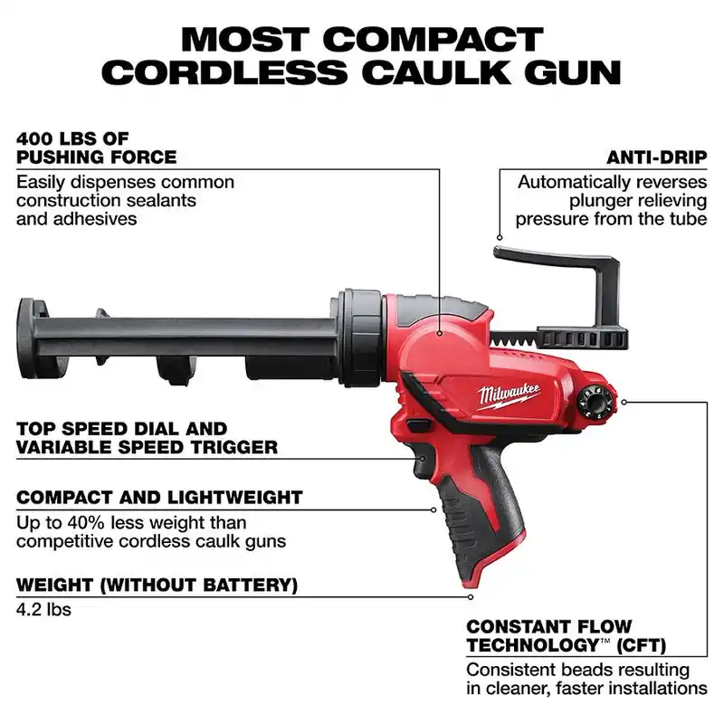 Milwaukee M12 Caulk/Adhesive Gun - 10 oz