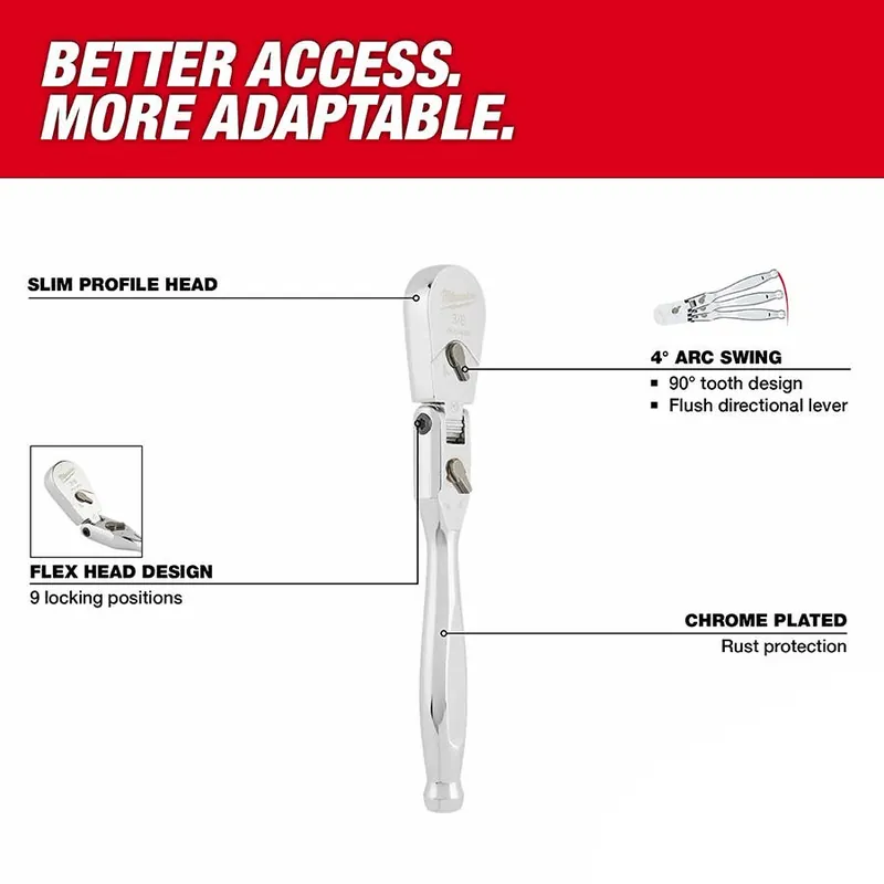 Milwaukee 3/8" Drive 12" Flex Head Ratchet