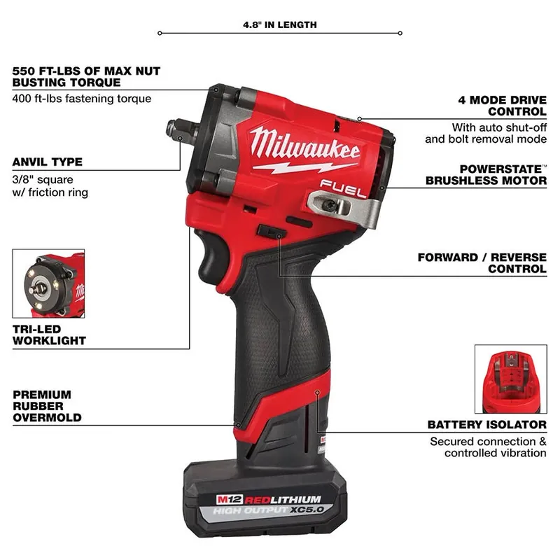 Milwaukee M12 Fuel Stubby 3/8" Impact Wrench Kit