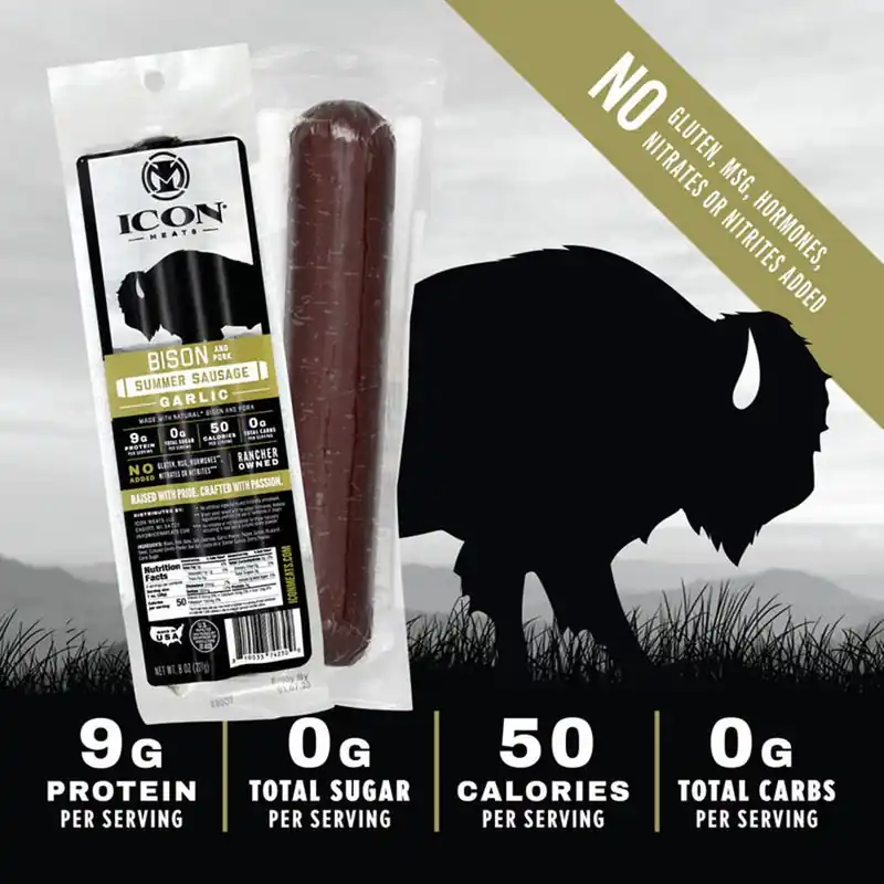 Icon Meats Bison/Pork Garlic Summer Sausage