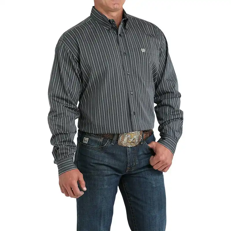 Cinch Men‘s Classic Button Down Dress Stripe Print Long Sleeve Shirt
