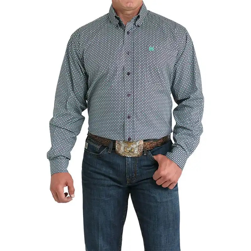 Cinch Men‘s Classic Button Down Quatrefoil Print Long Sleeve Shirt