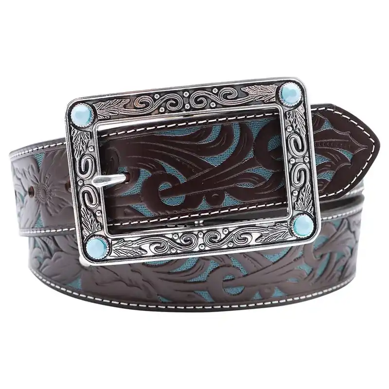 AndWest Women‘s 1-1/2" Tooled Filigree with Rectangular Buckle Belt