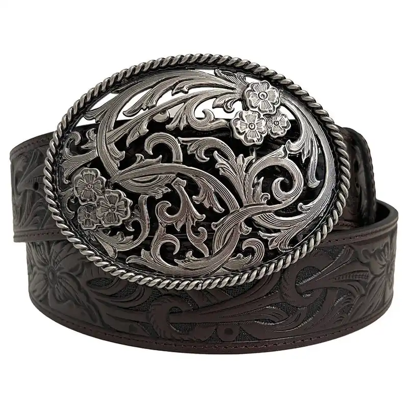 AndWest Women‘s 1-1/2" Tooled Filigree with Oval Buckle Belt