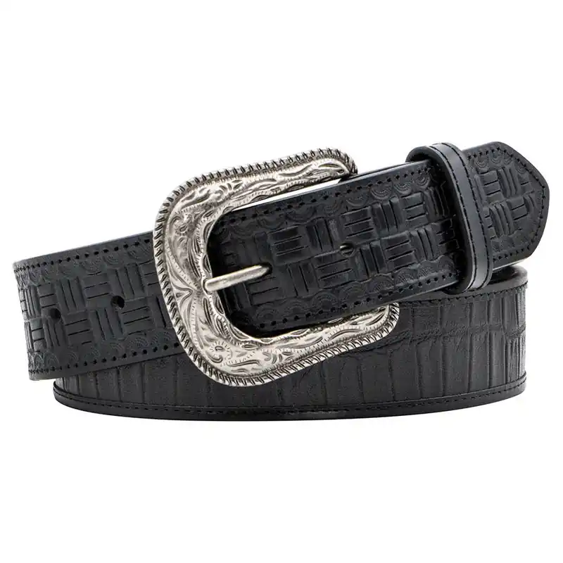 AndWest Men‘s 1-1/2" Exotic Alligator Print with Checkered Billets Belt