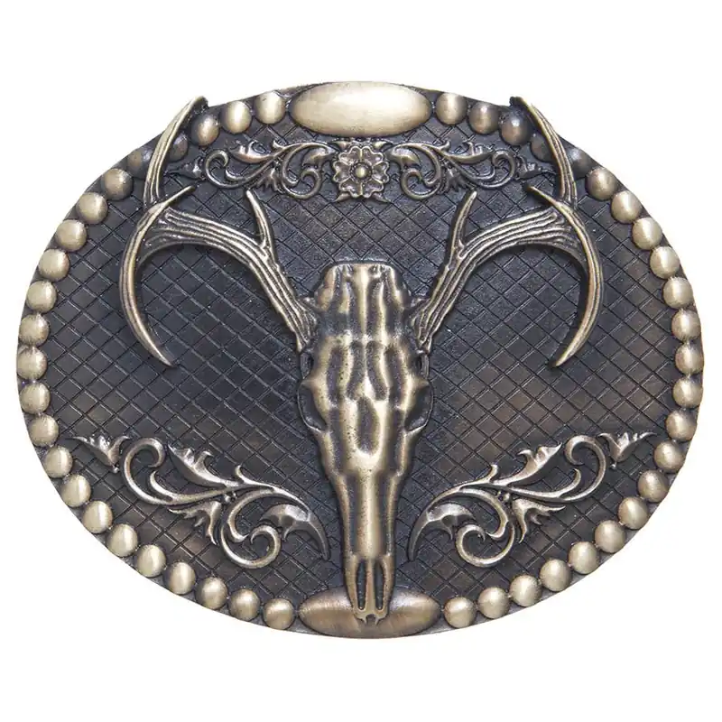 AndWest Men‘s Oval Elk Skull Buckle