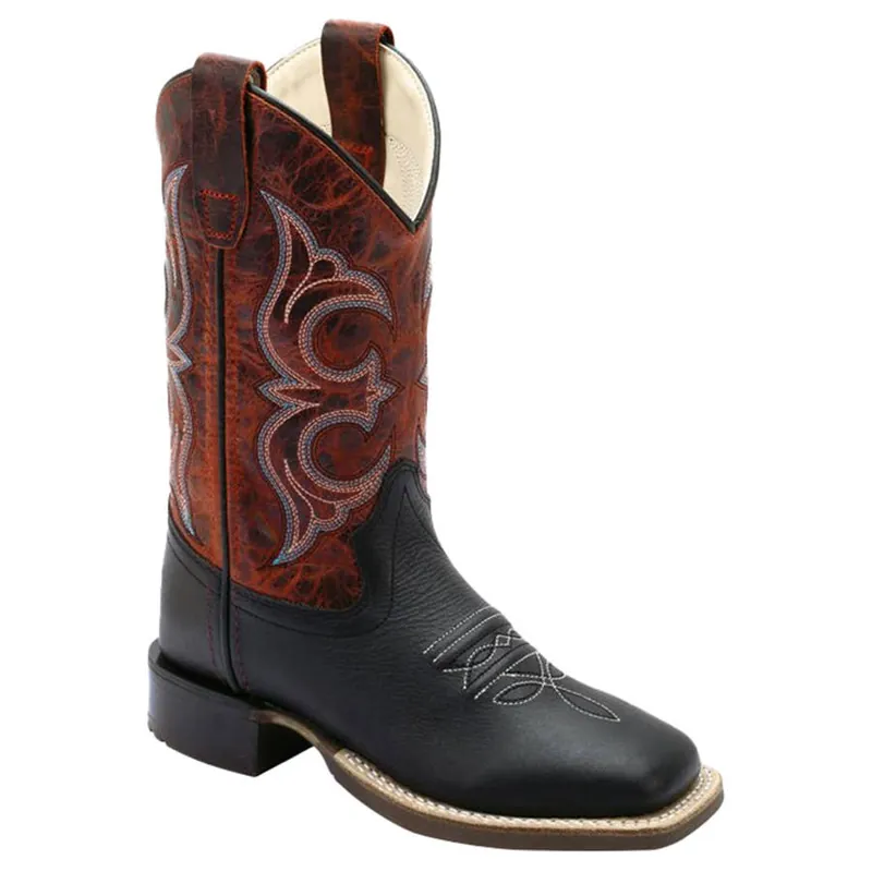 Old West Boy‘s 11" Burnt Red Leather Square Toe Boots