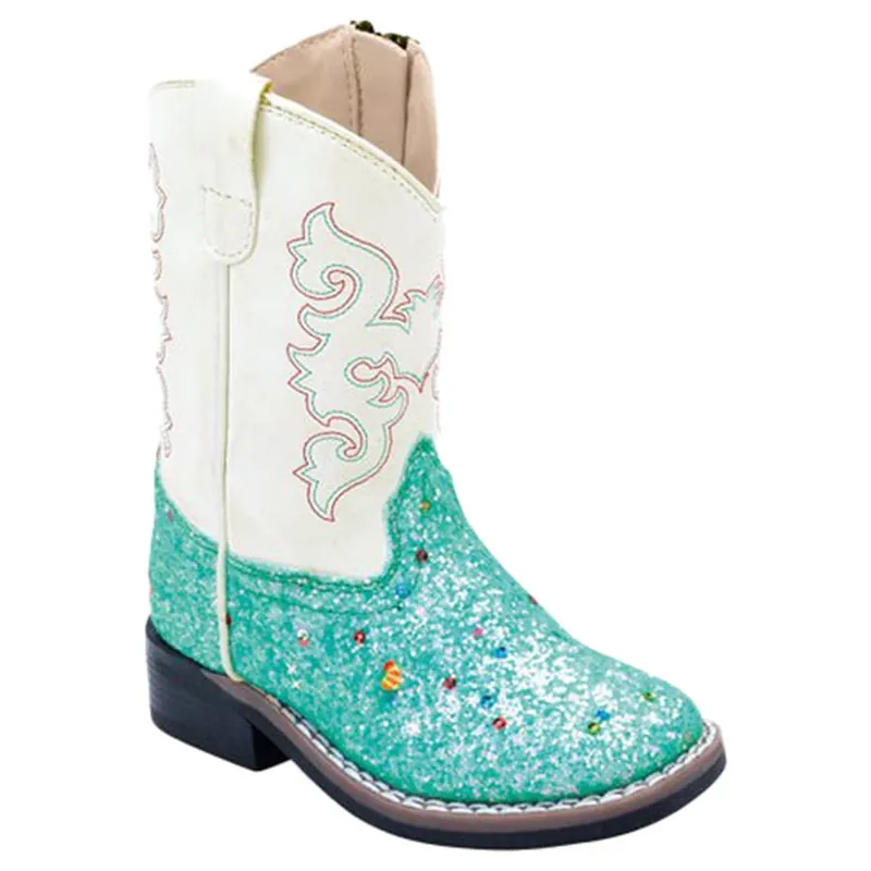 Old West Girl‘s Toddler Sparkle Square Toe Boots
