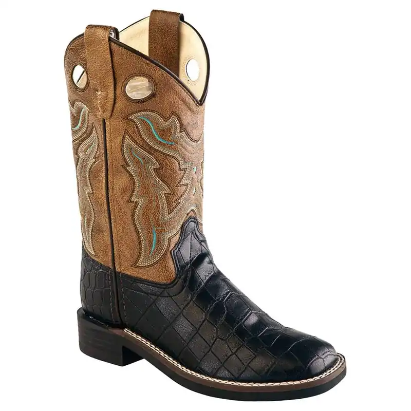 Old West Boy‘s Crocodile Print Square Toe Boots