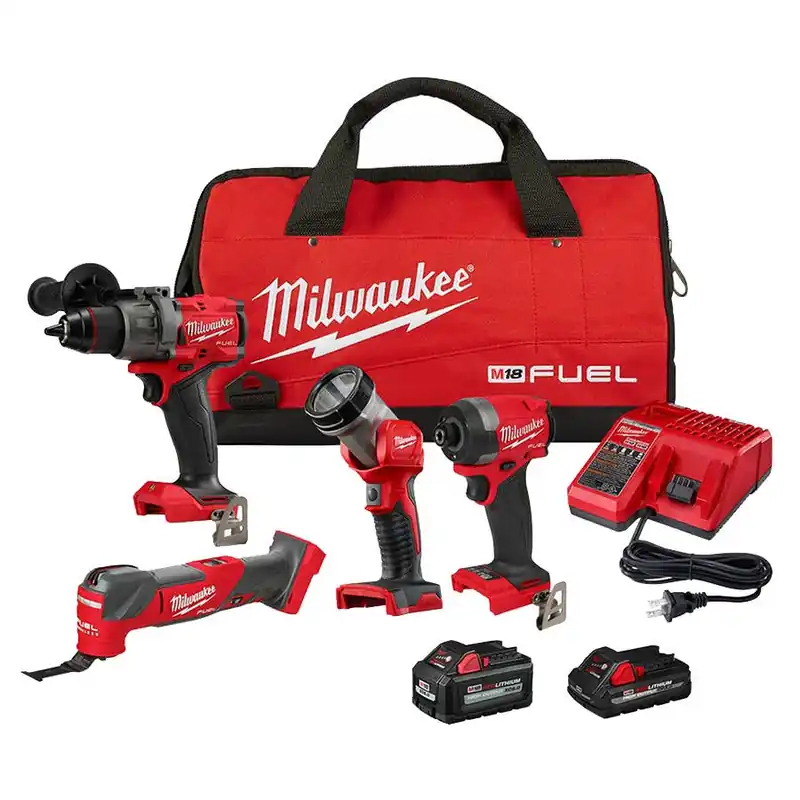 Milwaukee M18 FUEL 18V Lithium-Ion Brushless Cordless 4 Tool Combo Kit with Two High Output Batteries, Charger & Tool Bag
