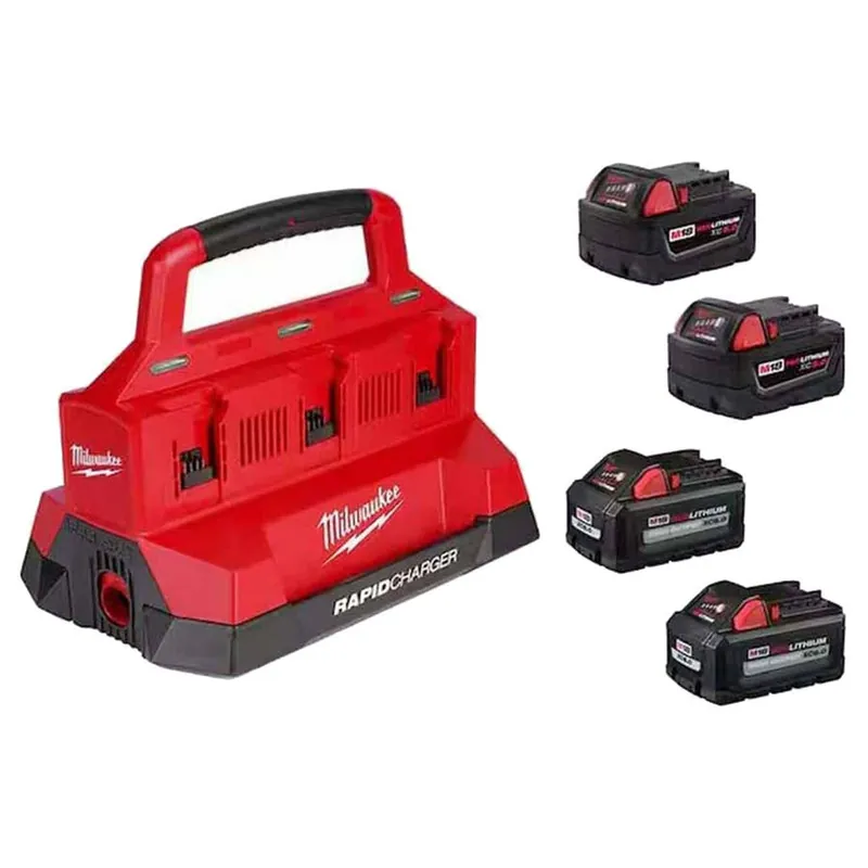 Milwaukee M18 18V Lithium-Ion 5.0Ah and High Output 6.0Ah Battery Pack with PACKOUT 6-Port Rapid Charger