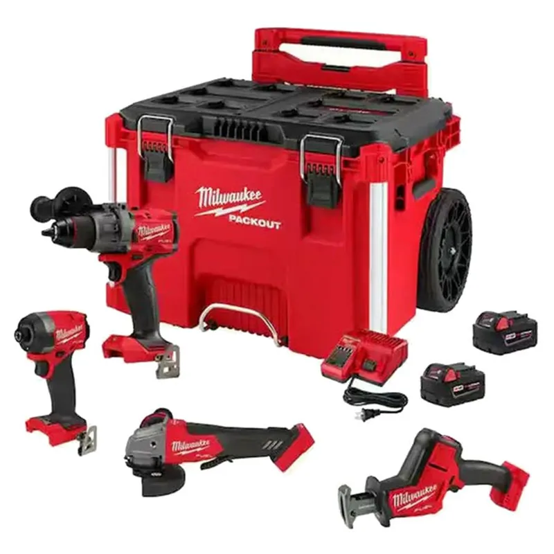 Milwaukee M18 FUEL 18V Lithium-Ion Brushless Cordless 4 Tool Combo Kit with Two 5.0Ah Battery, Charger & PACKOUT Tool Box