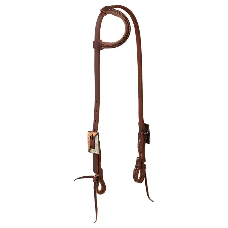 Weaver Equine Working Tack Sliding Ear Headstall w/ Copper Silver Buckles