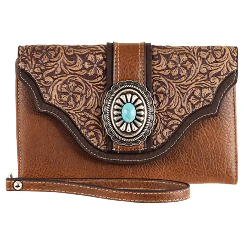 Justin Women‘s Slim Wallet with Floral Embossing and Concho