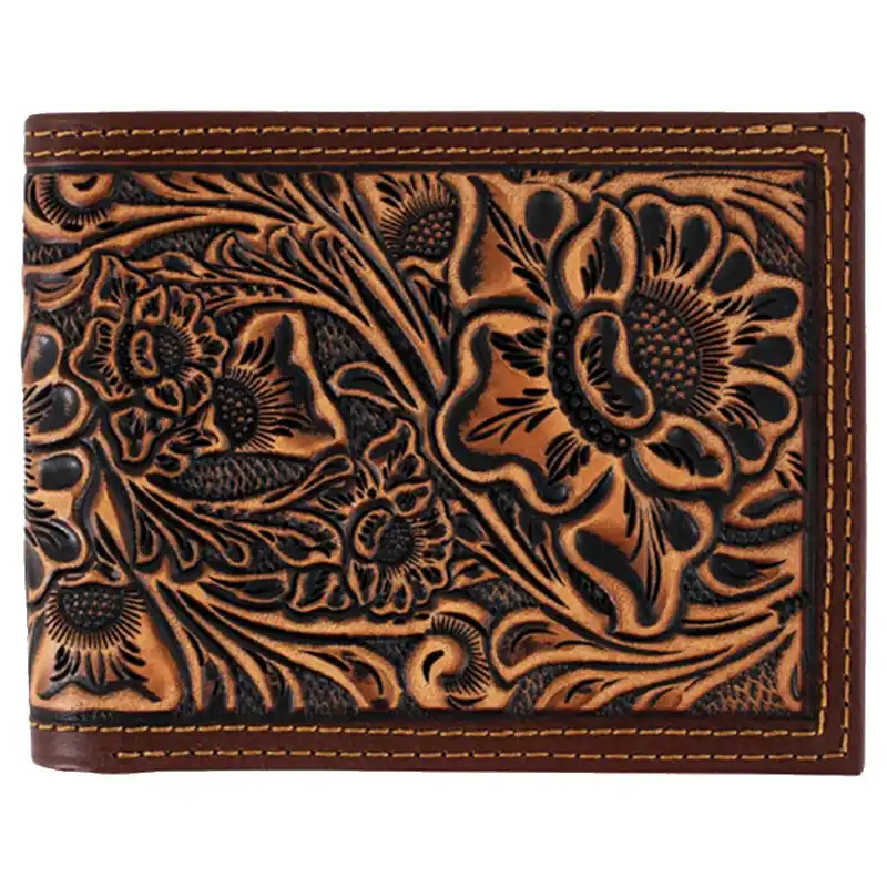 Justin Men‘s Genuine Leather Bifold Wallet with Floral Tooling