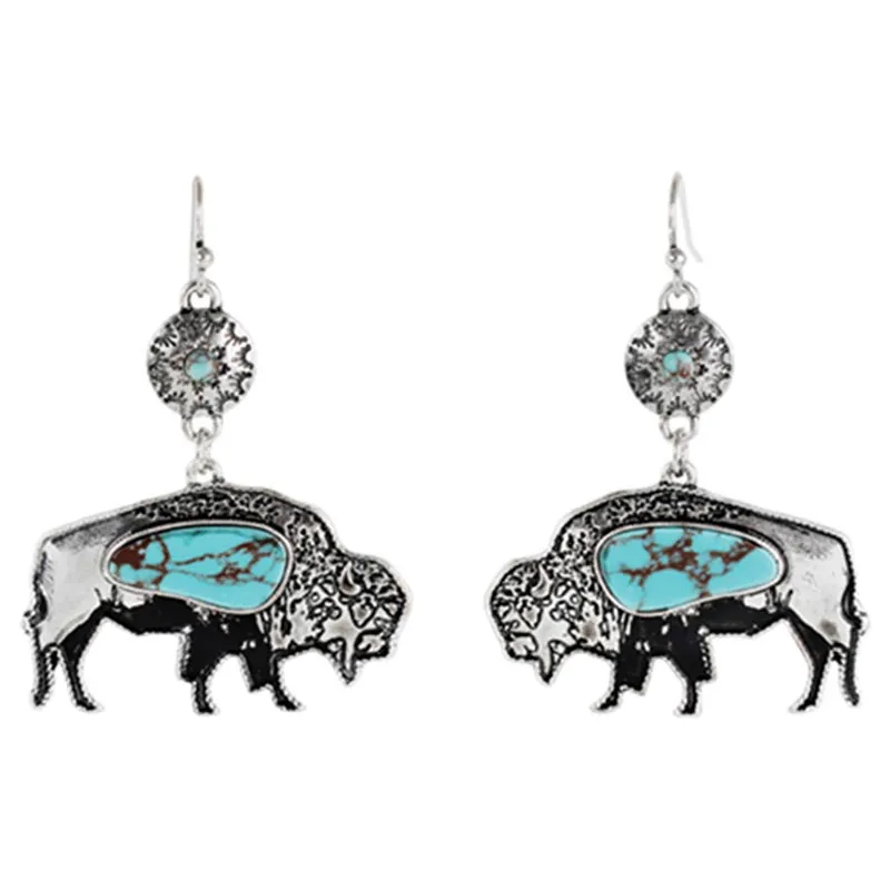 Justin Women‘s Bison with Turquoise Colored Stone Earrings