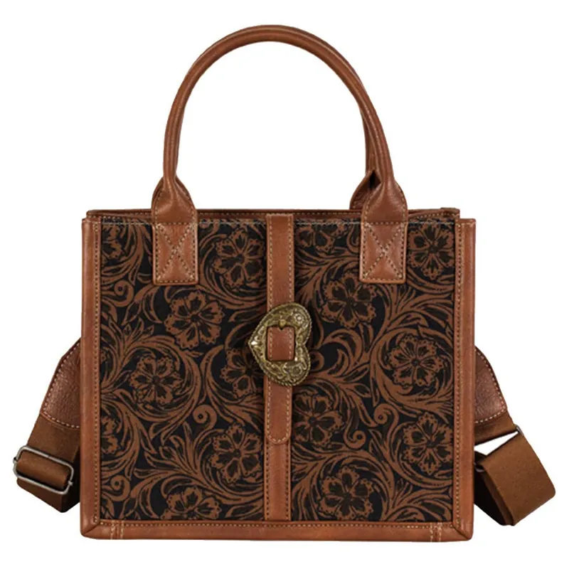 Justin Women‘s Small Tote Bag with Floral Scroll and Heart Buckle