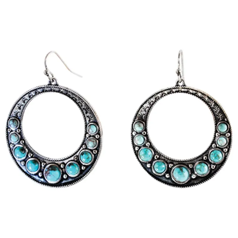 Justin Women‘s Concho Open Hoop with Turquoise Colored Stone Earrings