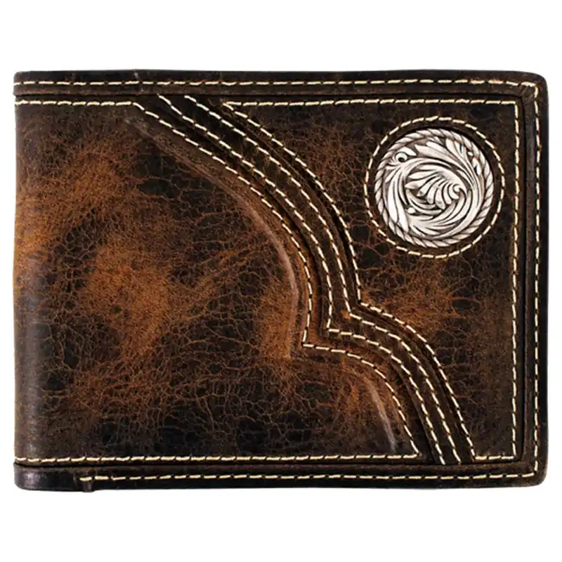 Justin Men‘s Genuine Oiled Leather Bifold Wallet Trapunto with Concho