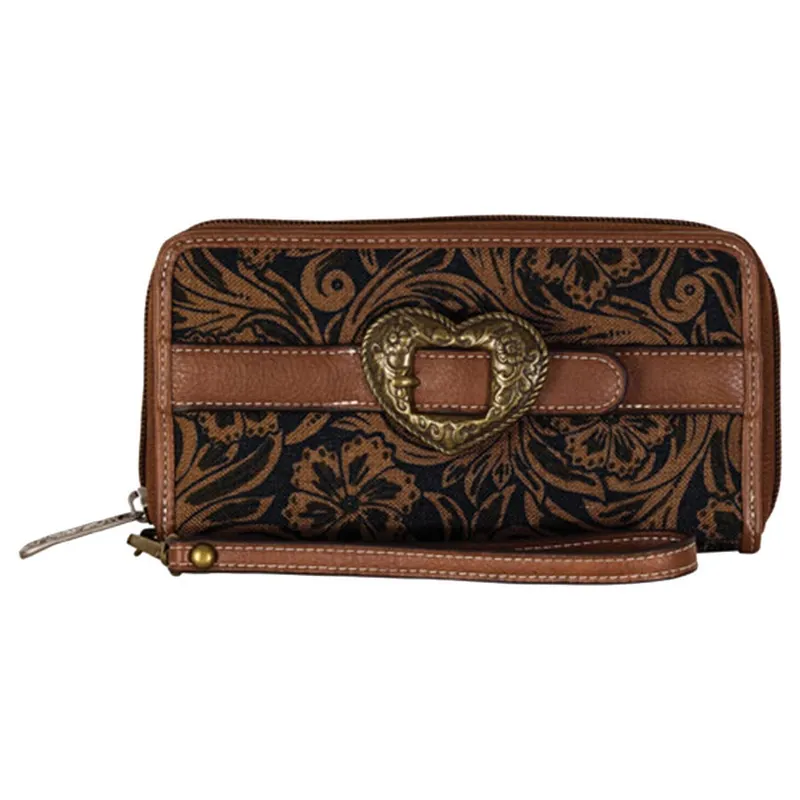 Justin Women‘s Large Wallet with Floral Scroll and Heart Buckle