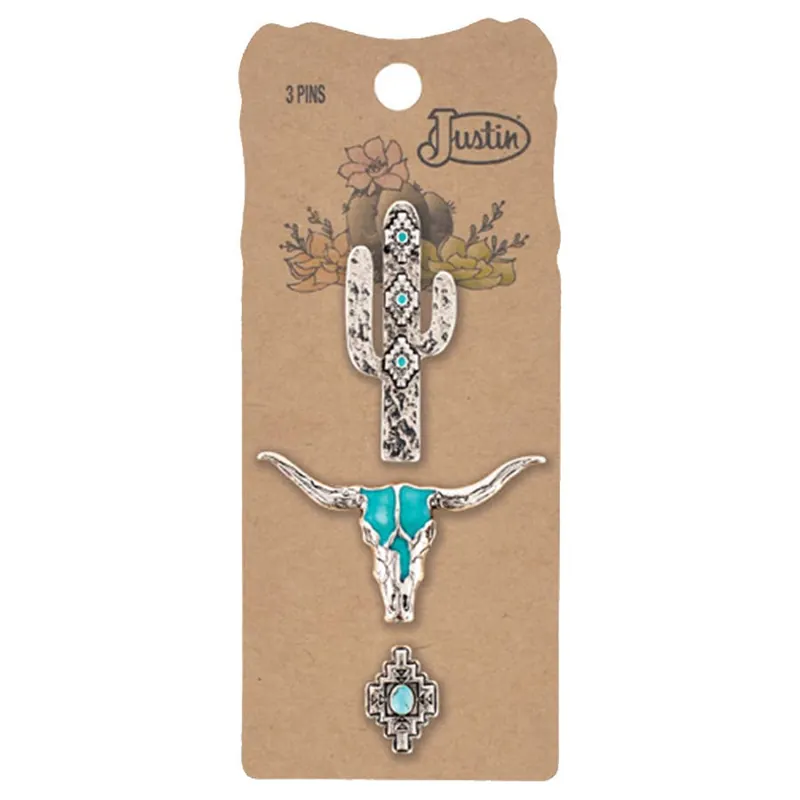 Justin Women‘s 3 Pack Enamel Steer Skull Hat Pins