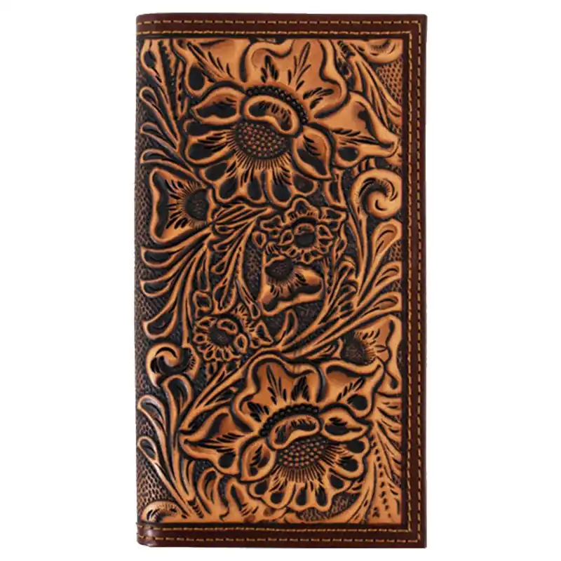 Justin Men‘s Genuine Leather Rodeo Wallet with Floral Tooling