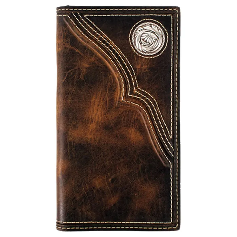Justin Men‘s Genuine Oiled Leather Rodeo Wallet Trapunto with Concho