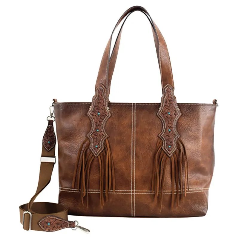 Justin Women‘s Leather Fringed Tote Bag with Billets