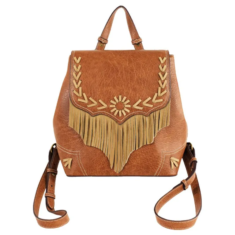 Justin Women‘s Mini Backpack with Leather Stitching and Fringe