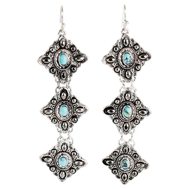 Justin Women‘s Diamond Conchos with Turquoise Colored Stone Earrings