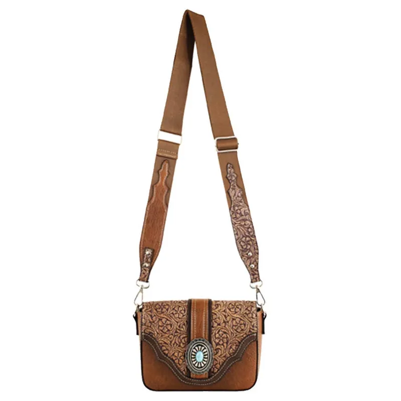 Justin Women‘s Small Crossbody Bag with Floral Embossing and Concho
