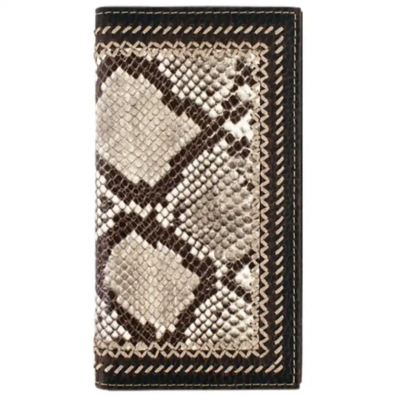 Tony Lama Men‘s Python Print with Stitching Genuine Leather Rodeo Wallet