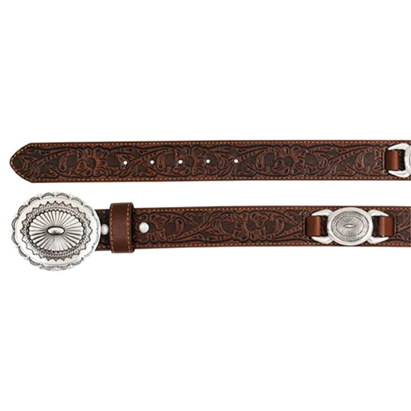 Catchfly Women‘s Floral Embossed Belt with Oval Concho
