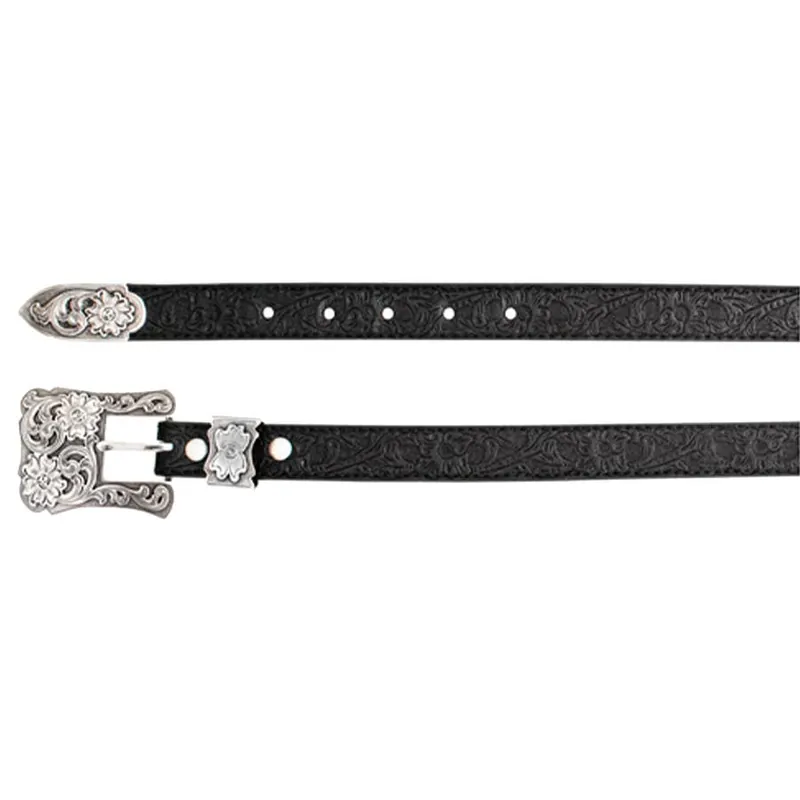 Catchfly Women‘s Floral Embossed Belt with Engraved Buckle