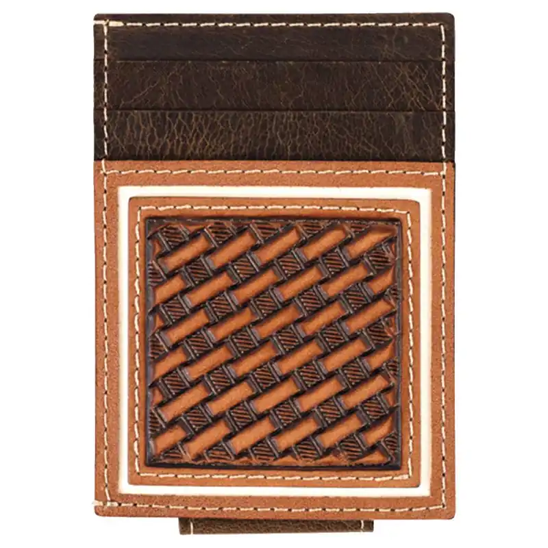 Red Dirt Hat Co. Men‘s Basketweave with Bone Inlay Card Case with Magnet Clip