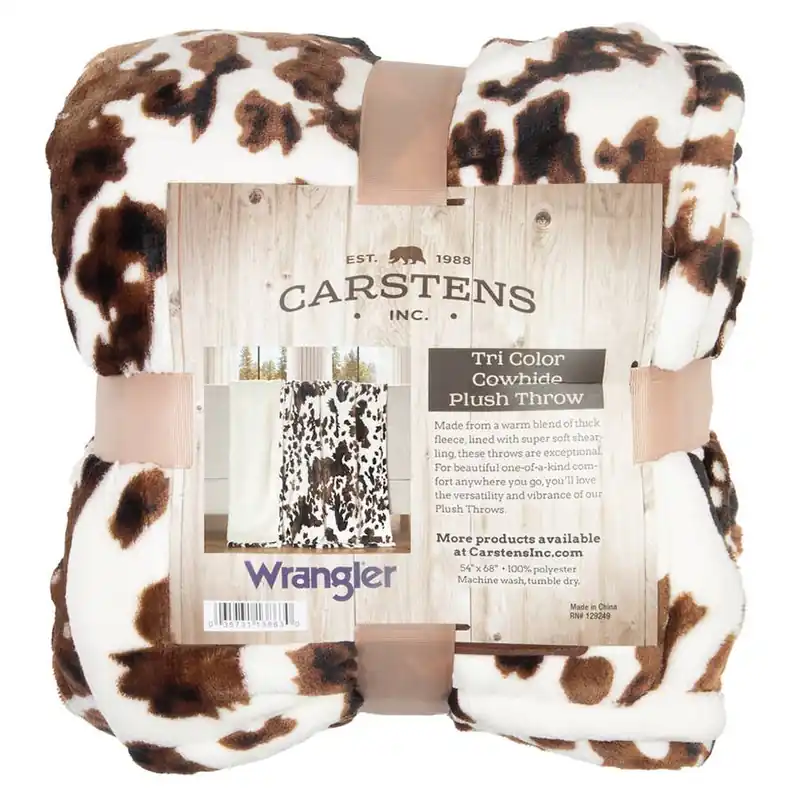 Carstens Wrangler Tri-Color Cowhide Plush Sherpa Throw Blanket