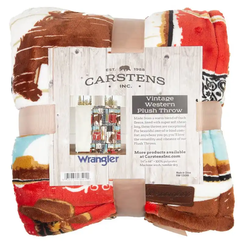 Carstens Wrangler Vintage Western Plush Sherpa Throw Blanket